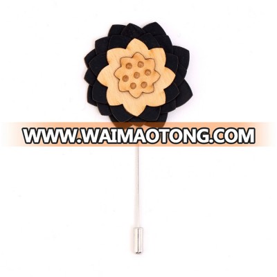 Fashion wholesale wooden antique flower lapel pin for wedding dress